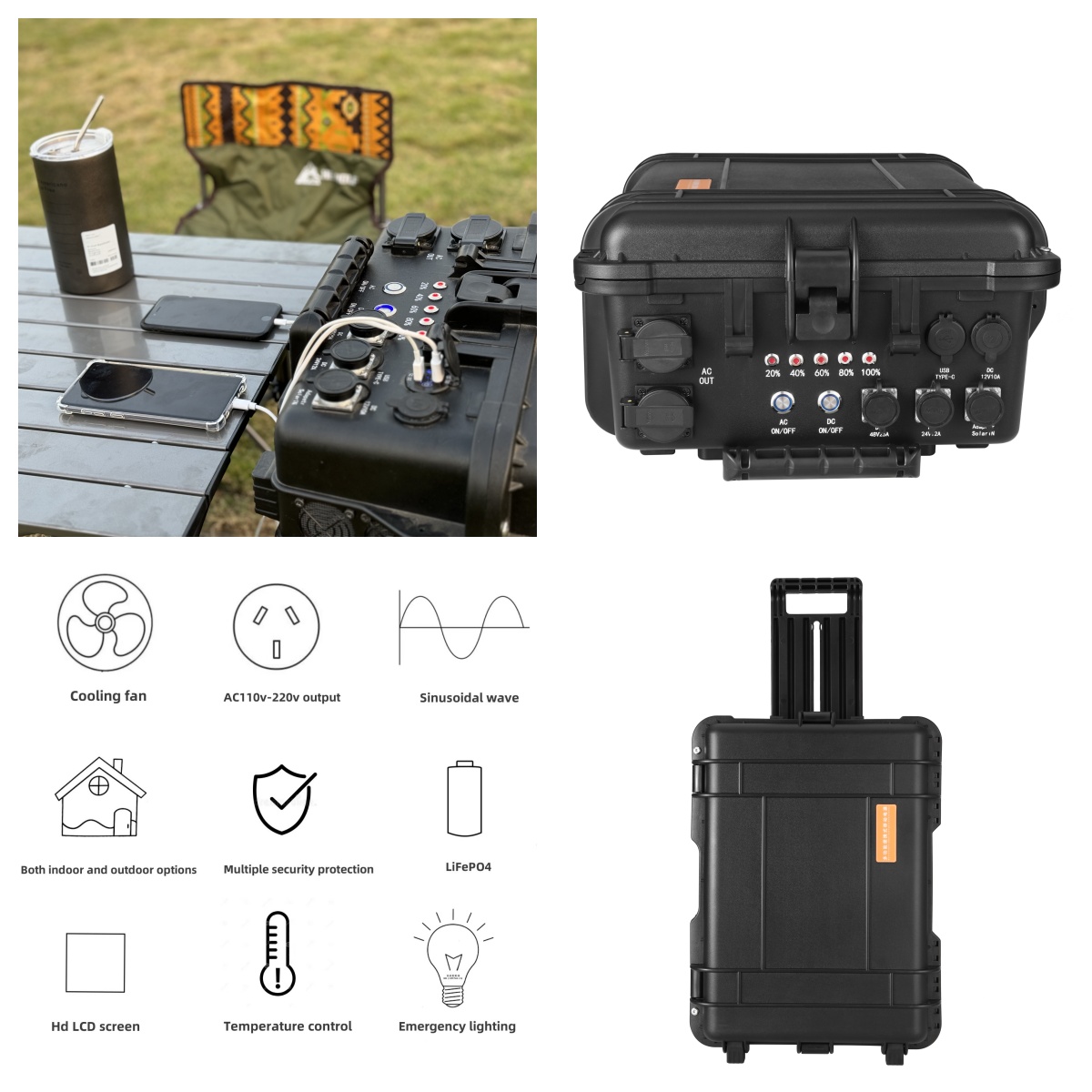 Camping Drone 5000W Pure Sine Wave Solar Outdoor Emergency Portable Power Station